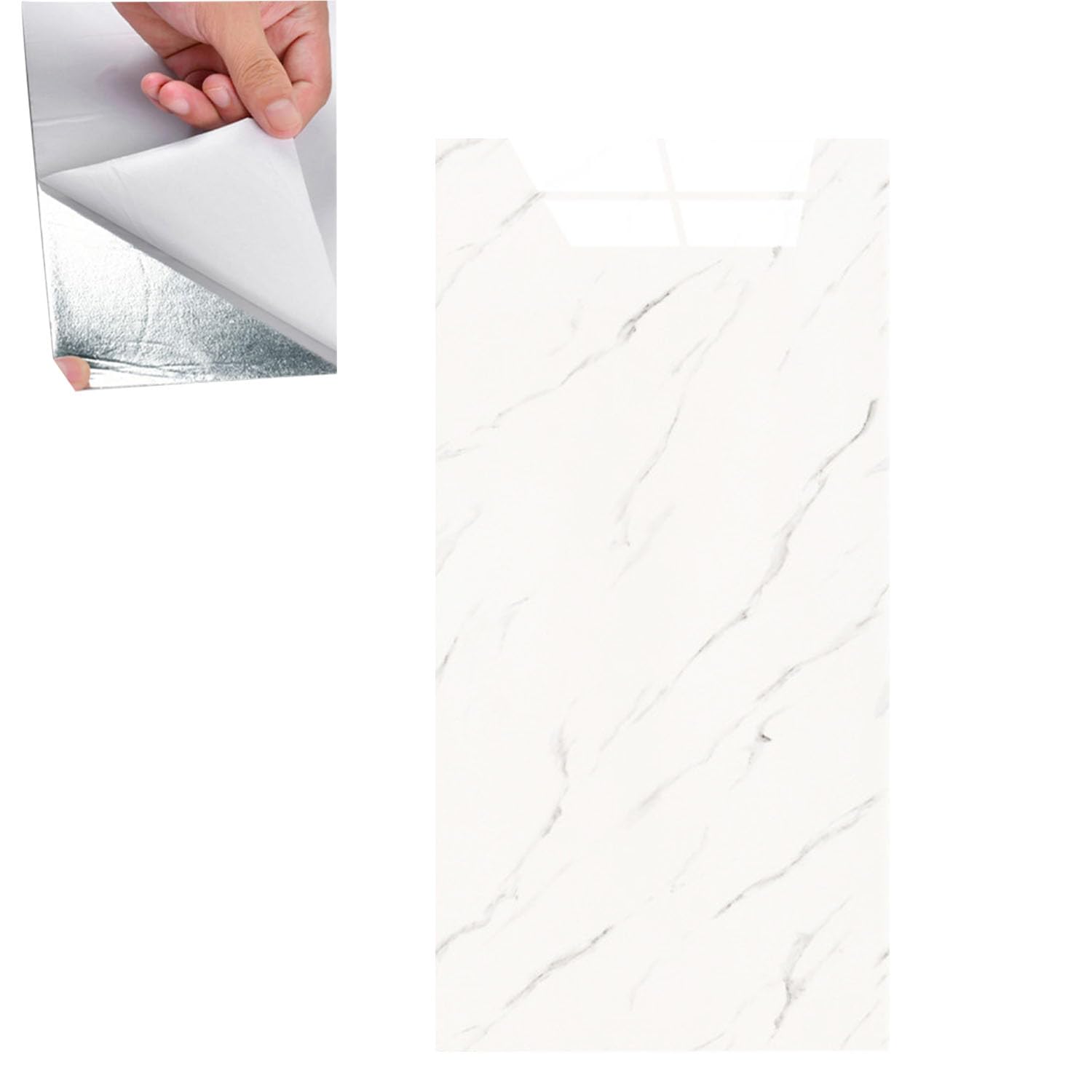 10Pcs Marble Tile Stickers,60 x 30cm Self Adhesive Wall Tiles,Stick On Tiles for Bathroom,Decorative Waterproof Self Adhesive Tile for Walls Bathroom/Kitchen/Living Room/Bedroom (White)