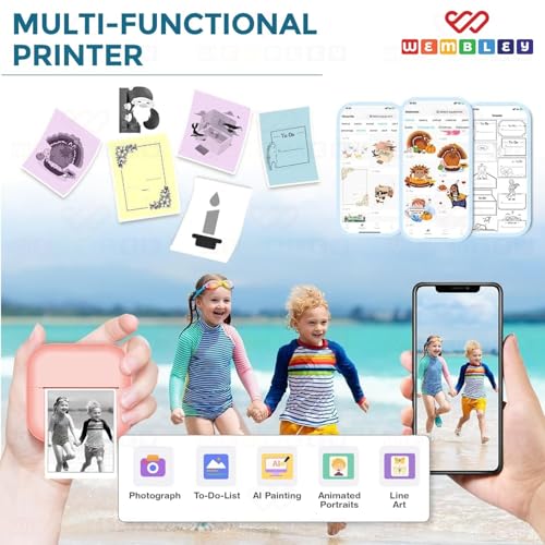 Image of Wembley Mini Bear Themed Thermal Printer| Portable, Wireless & Rechargeable| Safe & Ink-Free Color Printer for Kids Age 5+| Print Anytime, Anywhere (Pink)