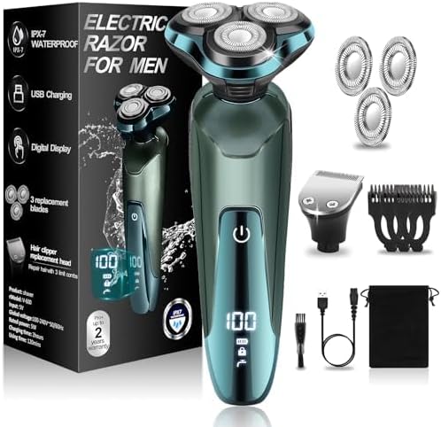 Maquinilla de afeitar eléctrica para hombres, afeitadoras para hombre para afeitarse la cara, cuchillas recargables con pantalla LED, afeitadoras