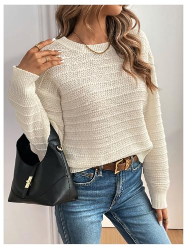Image of MakeMeChic Women's Bow Sweater Drop Shoulder Crew V Neck Fall Sweaters Pullover Tops