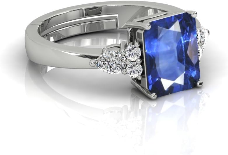 9.25 Ratti/8.25 Carat Natural Blue Sapphire Gemstone Statement Halo Proposal Silver Adjustable Ring For Women - Image 3