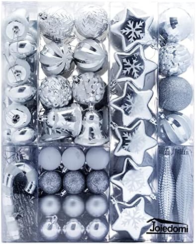 Joiedomi 157 Pcs Assorted Christmas Ornaments Set with a Star Tree Topper, Shatterproof Hanging Ball Ornaments for Christmas Tree, Party Decoration, Tree Ornaments, and Events (Silver & White)