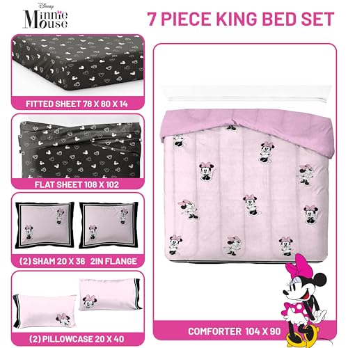 Image of Jay Franco Kids Comforter Set Includes Sheets and Pillow Covers - Soft and Cozy Bed Set for Stylish Room Decor, Official Licensed Bedding, Multi - Minnie Mouse, 7 Piece King