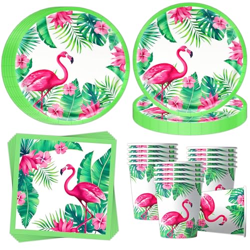 OMZSXK Flamingo Partygeschirr für 16 Gäste,Tropischer Vogel...