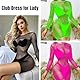 SamHeng Damen Dessous Netz-Minikleid Langarm Sexy Ausgehöhltes Babydoll Chemise Netz-Bodysuit-Oberteil Durchsichtiges Strand-Überzug Nachtwäsche Clubwear (Neon grün)
