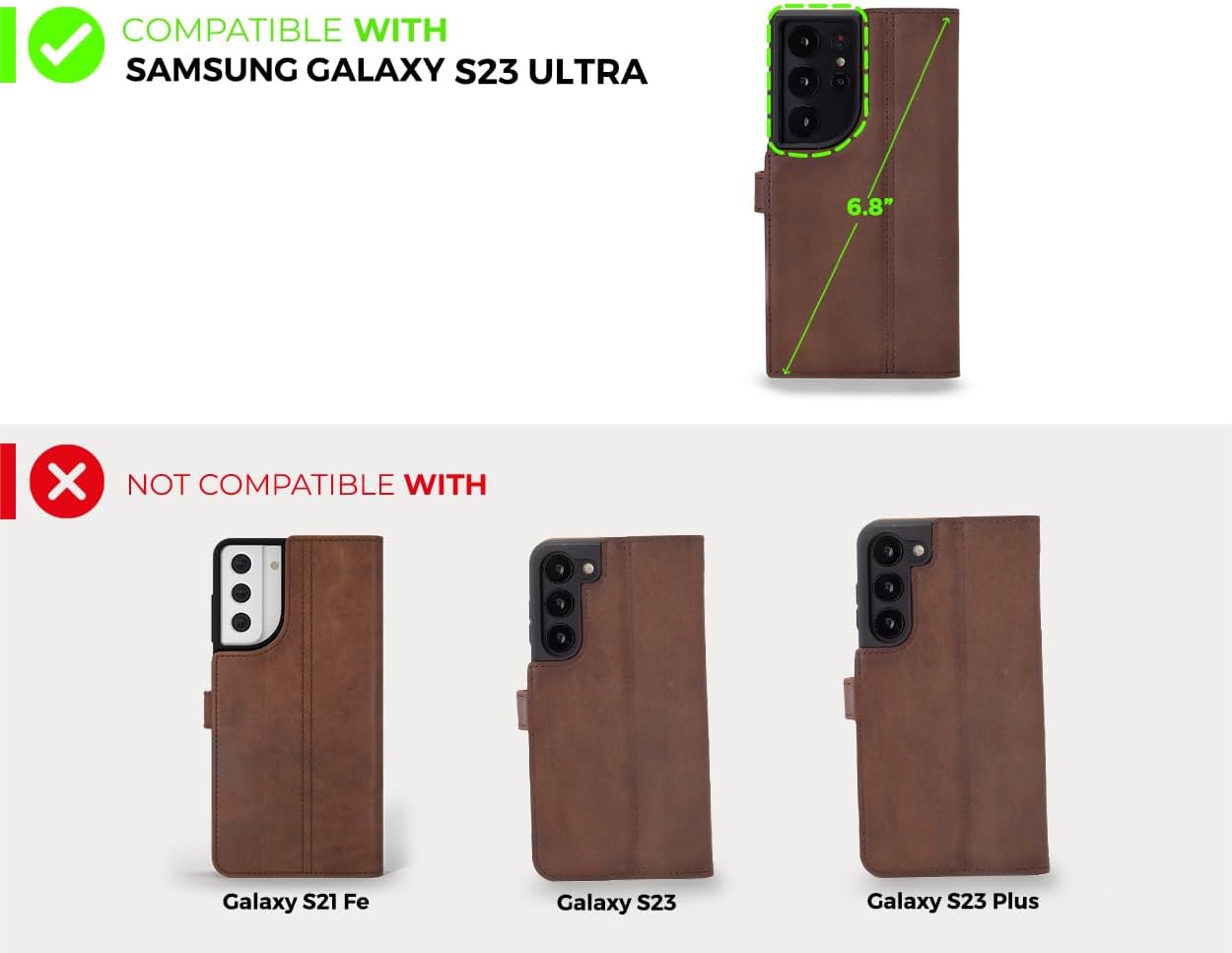 Snakehive Samsung Galaxy S23 Ultra Leather Case | Genuine Leather Wallet Phone Case with Card Holder | Flip Folio Case/Cover with Stand | Compatible with Samsung Galaxy S23 Ultra | (Brown)