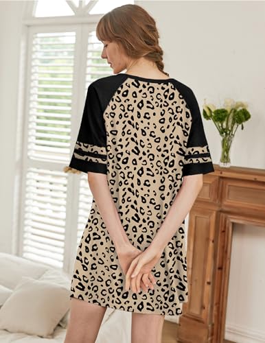 Image of Ekouaer Nightgowns for Women Color Block Sleep Shirt Short Sleeve Sleepwear