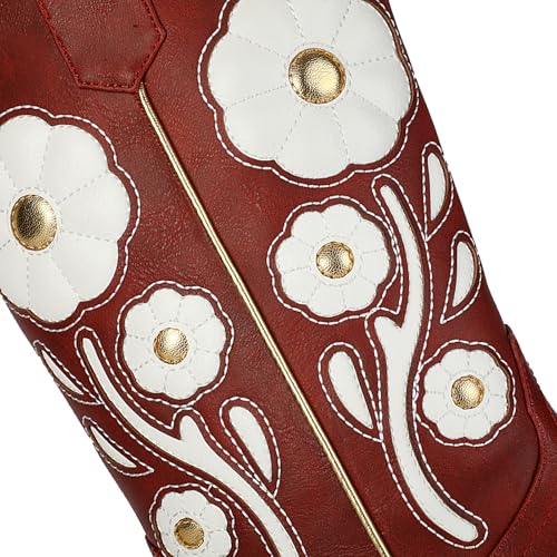 Image of Womens Floral Cowboy Boots,Cute Mid Calf Flower Cowgirl Western Country Boot Pointed Toe Chunky Heel Shoes for Women.