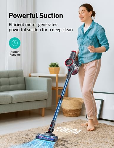 Image of Aspiron Cordless Vacuum Cleaner,550W /55KPA Stick Vacuum Cleaner for Home, LED Touch Display Screen, 2 Charging Ways,2 HEPA Filters, LED Headlight,Handheld Vacuum for Hard Floor, Carpets, Sofa, Car