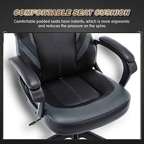 Image of Ergonomic Gaming Office Chair - Computer Desk Chair, PU Leather Executive Swivel Chair with Padded Seat Cushion and Lumbar Support for Working, Studying, Gaming