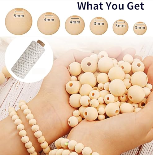 Image of DIY Crafts 260, Natural Wood Round Beads Wooden Beads + Jute Twine, Unfinished Wood Beads for Crafts with Holes Beads for Jewelry Making, Garland, Home /Farmhouse Decor and DIY As 1st Image (260)