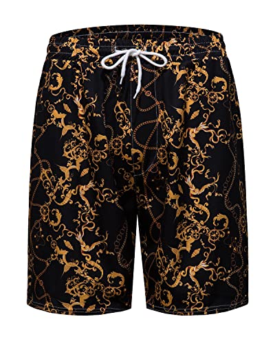 Mens Luxury Outfit Set Black Gold Shirts And Shorts 2 Piece Tracksuit Set Baroque Button Down Suit with Bucket Hats4