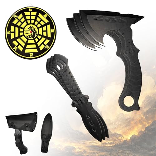 Swords and more Wurfmesser & Wurfäxte Set 7-teilig mit Zielscheibe – 3 Messer + 3 Äxte + Wurfscheibe 38 cm – 3Cr13 Stahl Throwing Set mit Nylon Tasche