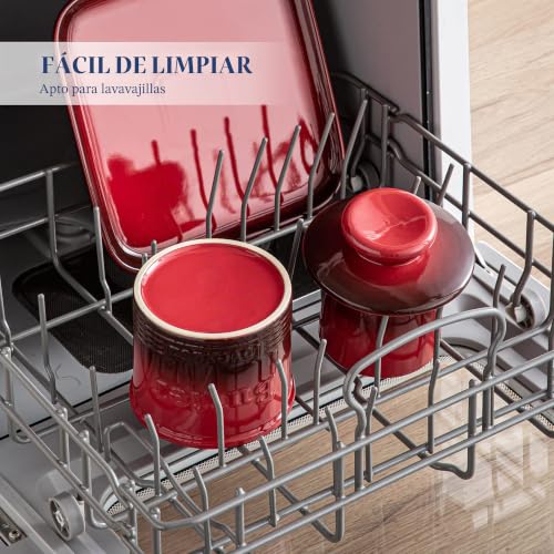 Miniatura 6 de Lovecasa Mantequillera De Cerámica, Recipiente Para Mantequilla Francés Con Tapa, Con Línea De Agua, 177ml, Apta Para Lavavajillas, Color Rojo