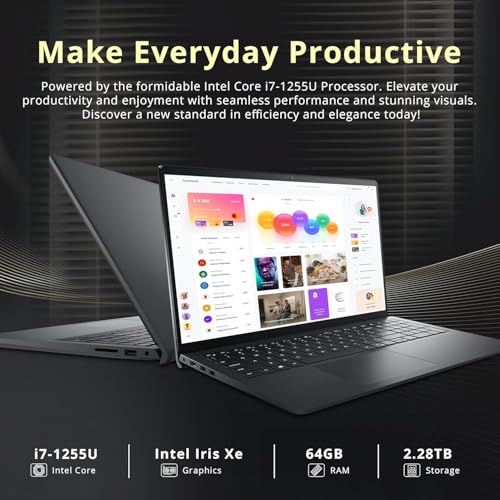 Image of Dell Inspiron 15.6 Inch Business Laptop | FHD Touchscreen | Intel Core i7-1255U, 12th Gen 10-Core CPU (Up to 4.7 GHz) | 32GB RAM, 2TB SSD | Iris Xe Graphics | Windows 11 | WiFi-6 | 9HR Battery