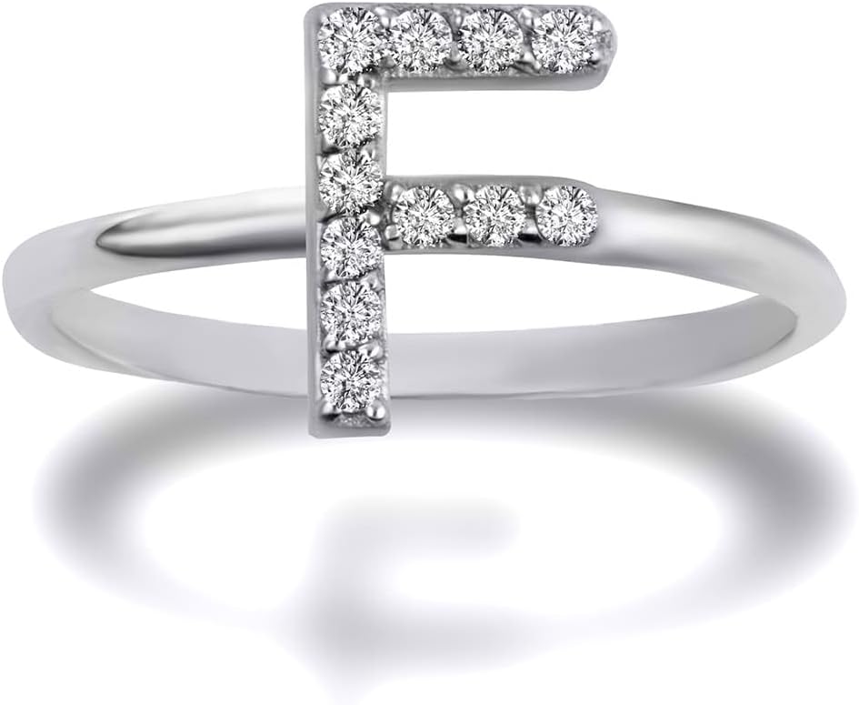 Personalized Women's 14K White Gold Diamond Accented Initial A-Z High Polish Design Ring (G-H Color, SI1-SI2 Clarity) - Choice of Initial Letter
