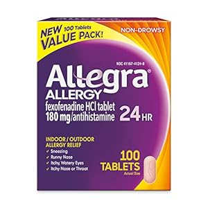 Allegra 24HR Adult Non-Drowsy Antihistamine Tablets, 100-Count, 24-Hour Allergy Relief, 180 mg