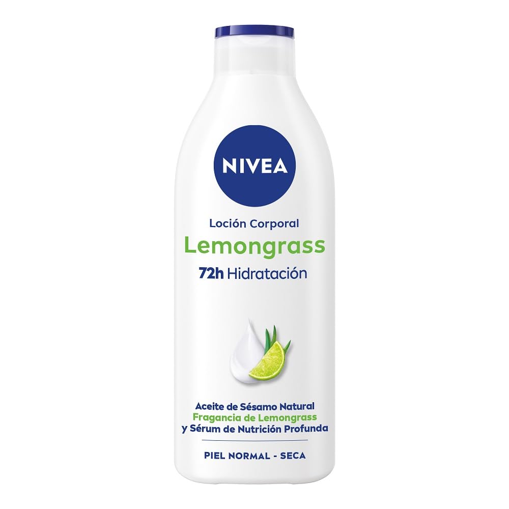 NIVEA Loción Corporal Lemongrass (400 ml), crema corporal con sésamo natural y fragancia de lemongrass, crema hidratante corporal para 72 horas de hidratación refrescante
