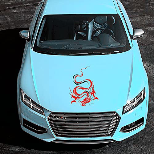 Image of Dragon Graphic Car Hood Sticker Self-Adhesive Vinyl Graphics Decals 19.69'' x 14.57'', Red with Black