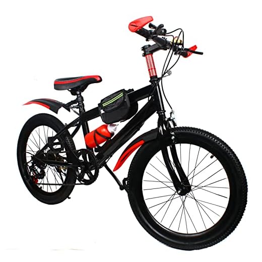 Vélo pour enfant de 20 pouces, 7 vitesses, VTT, rouge, avec freins à double disque, convient pour la conduite sur la route, en montagne et sur une variété d'autres chemins