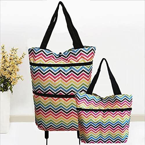GEQIAN Collapsible Trolley Bags 2 In 1 Foldable Shopping Cart - Collapsible Two-Stage Zipper Folding Shopping Bag With Wheels Foldable Shopping Cart