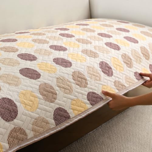 Image of HOKIPO 'HomeHues Series' Printed Quilted Sofa Cover Mat for 3 Seater Sofa, Brown Polka Dot (IN-809-D4*1)