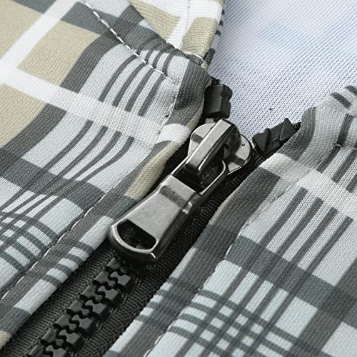 Men's Casual Plaid Two Piece Zipper Pocket Coat Drawstring Pocket Pants Set Slim Fit Wool Suits For Men Khaki #TOP5