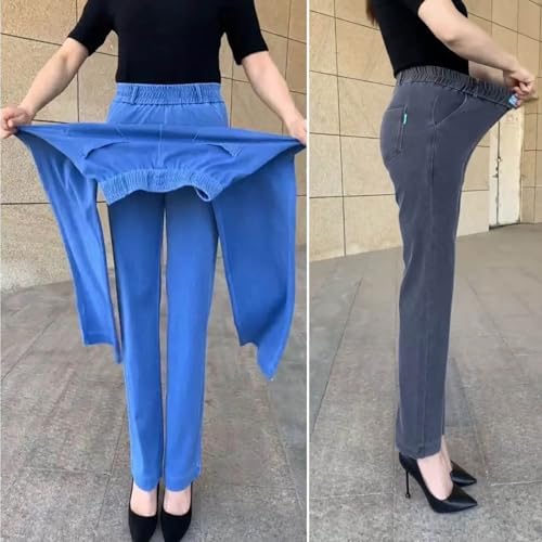 Janemore Comfy Jeans for Senior Women Femijeans - High Waist Ultra Stretchy Flattering Jeans Pull on Stretch Denim Mom Pants3