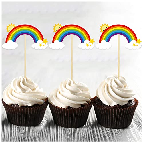 36Pcs Rainbow Cupcake Toppers Colorful Rainbow Cake Topper Rainbow Birthday Decorations Picks For Rainbow Birthday Party Decoration Supplies #TOP3