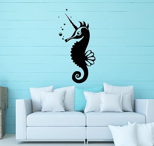 Vinilo adhesivo de pared de caballito de mar con burbujas de mar, decoración grande (ig5711), color negro