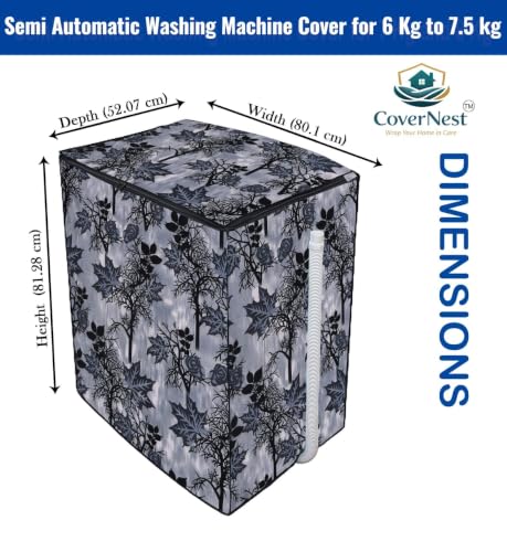 Image of Covernest Semi Automatic Washing Machine Cover, Dustproof, Compatible with 6 Kg -7.5 Kg Washing Machines (WMC-BLACK JHAD SEMI)