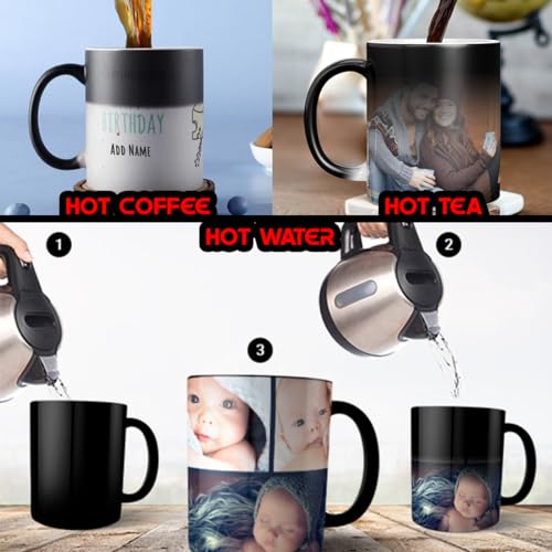 Image of Personalized Magic Mug with Photo Custom Heat-Sensitive Color-Changing Coffee Cup Unique Gift for Birthday, Anniversary, Valentine's Day 325ml Ceramic Black D46