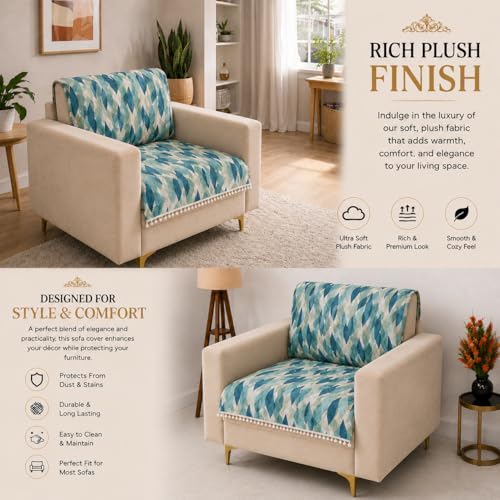 Image of Homerz Premium Printed Quilted Velvet Sofa Slip Cover Protector with Tassels, Sofa Mat, Exact Size, Antislip Cover (Grey Abstract, 1 Seater, Full)