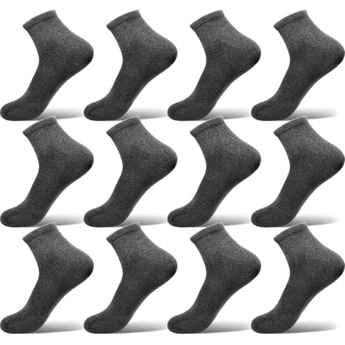 Ankle Socks for Men, Black Cotton Crew Boot Socks Moisture Wicking Athletic Men for Hiking Running Cycling,12 Pairs
