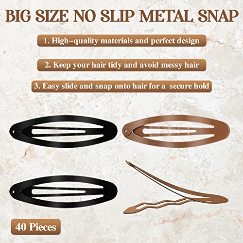40 Pieces Oval Hair Clips 2.8 Inch Non Slip Snap Clips Hair Barrettes For Women Metal Ellipse Hair Clips Hair Accessories For Girls Hair Styling, Black And Brown #TOP2