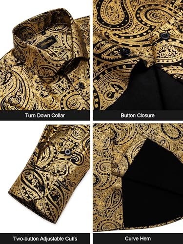 DiBanGu Mens Paisley Dress Shirt Luxury Printed Long Sleeve Button Down Shirts Regular Fit Shiny Shirts for Wedding Prom4