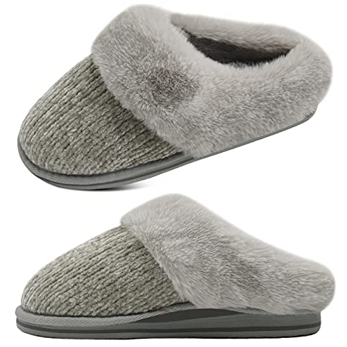 jiajiale Zapatillas de Espuma Viscoelástica para Mujer Zapatillas de Felpa de Chenilla Cálidas de Invierno con Cojín de Alta Densidad Espuma de Yoga Suela Duradera Antideslizante Cover