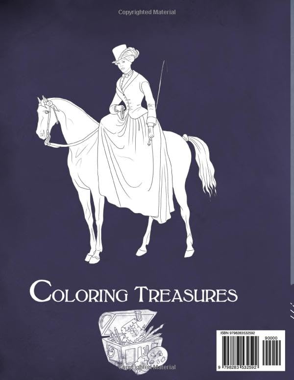 Fashion History Coloring Book, Victorians With Their Horses: A Collection of 19th Century Riding Habit Vintage Fashion Plates Line Art Illustrations image 3