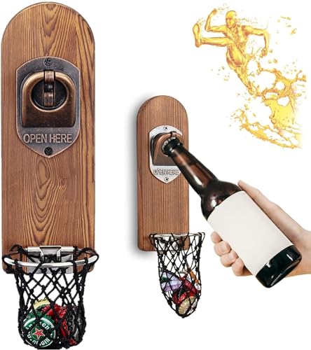 Product Image of the LUCYLANKER Beer Bottle Opener Wall Mounted with Magnetic Cap Catcher,Wooden Magnetic Bottle Opener for Fridge,Vintage Beer Gifts for Men, Man Cave Decor,Gifts for Men and Beer Lovers(Style 3)