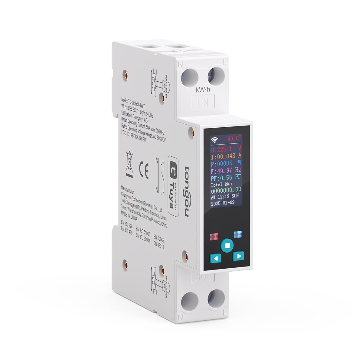 TONGOU Smart Wifi Switch, 1P+N AC90-240V 1-50A, Smart Life/Tuya APP Remote Control, with Power Monitoring, Export/Clear Power Data, DIN Rail Mounted,