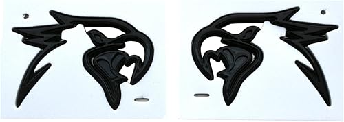 Miniatura 5 de Par de emblemas de repuesto HELLHAWK personalizados para puerta de guardabarros Trackhawk, insignia 3D, cabeza estilo Hellcat (negro brillante)