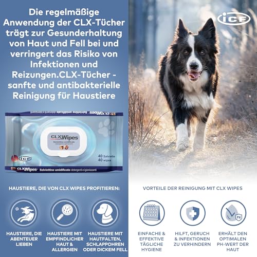 CLX Haustier-Tücher | Sanfte Reinigungs- & Deodorierungstücher für Hunde, Katzen & Kleintiere | Entfernt Schmutz, Feuchtigkeit & Gerüche | Praktisch & Reisegeeignet | 40er-Pack