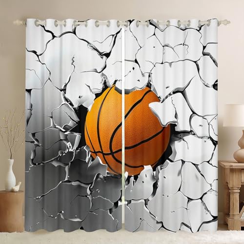 Homemissing Cortinas opacas blancas de baloncesto (2 paneles, 46 pulgadas de ancho x 54 pulgadas de largo), cortinas opacas para jugadores de baloncesto para dormitorio, regalo para amantes del