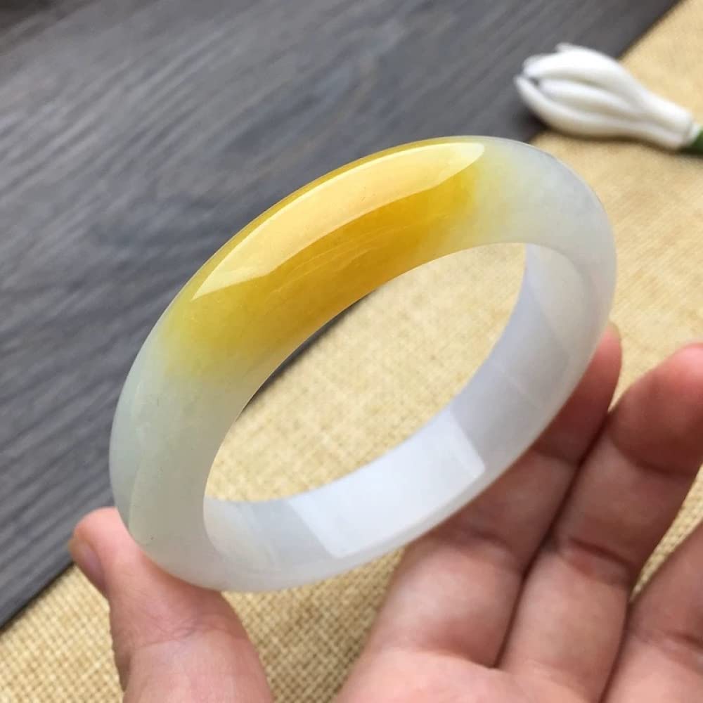 Bracciale rigido in giada da donna, bracciale rigido in giada naturale di grado A, bracciale rigido in giada gialla con fiori galleggianti, per la mamma, per la fidanzata, con portagioie, (Giallo-61