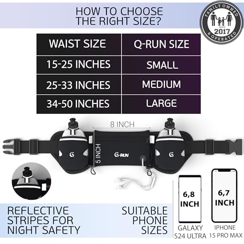 Hydration Running Belt with 2x10oz Bottles - Water Belts for Woman and Men - iPhone Belt for Any Phone Size - Fuel Marathon Waist Pouch for Runners - Jogging Cycling Biking