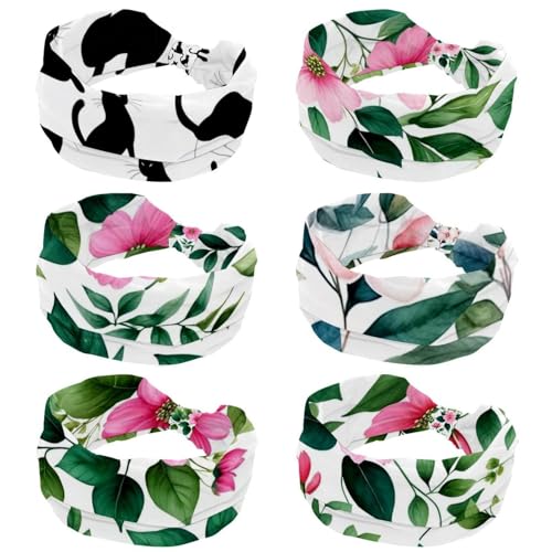 Bandeaux larges à fleurs roses pour femme : lot de 6 accessoires cheveux rétro