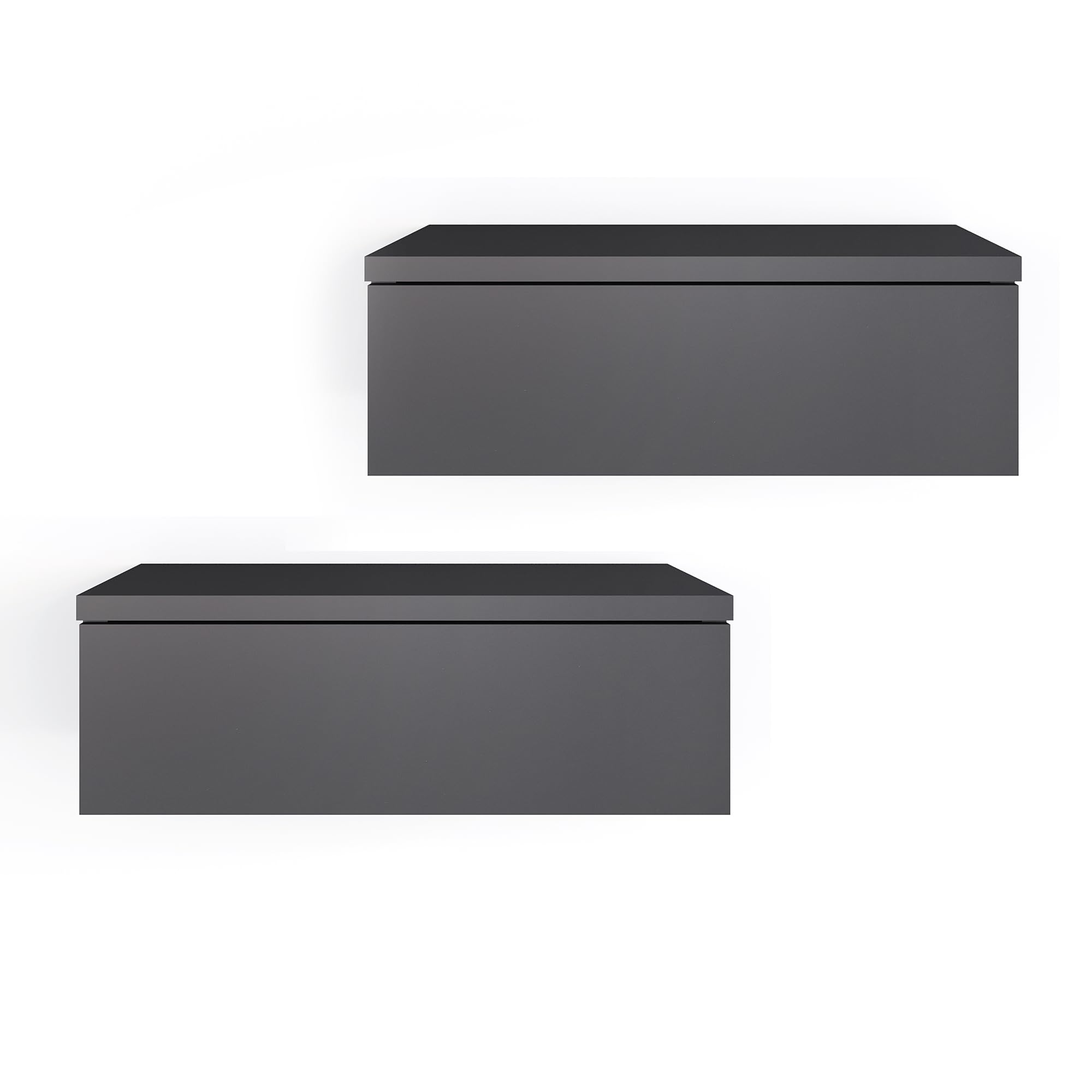 KOMTO Comodino Sospeso con Cassetto Antracite - 2 Set Comodini Sospesi Camera da Letto Mensola da Muro con Cassetto | Monaco 42 x 30 x 15 cm