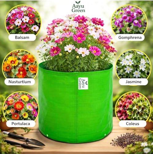 Image of Grow Bag UV Protected 260 GSM | HDPE Grow Bags for Plants | Heavy Duty Green Garden Plant Grow Bag with Drainage Holes | Reusable Vegetable Grow Bag for Terrace Gardening (10, 9X9 INCH)