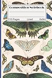  Composition Notebook: Lined 6\"x9\" 110 Pages Vintage Blue Butterfly Journal Cute Art Book Travel Diary Pocket Office Workbook for Note Taking Drawing School Teenage Girl
