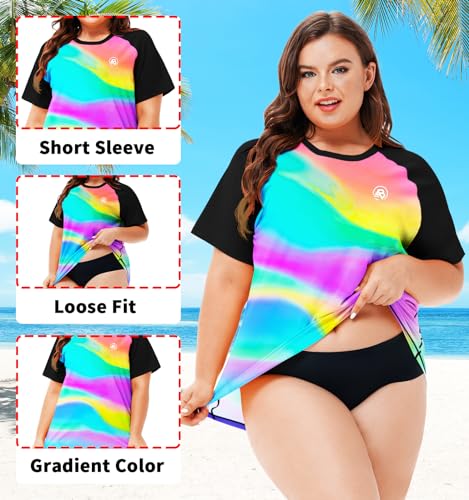Image of AOBUTE Womens Plus Size Rash Guard Shirts Short Sleeve Swim Top UV UPF 50+ Sun Protection Swimwear Swimsuit